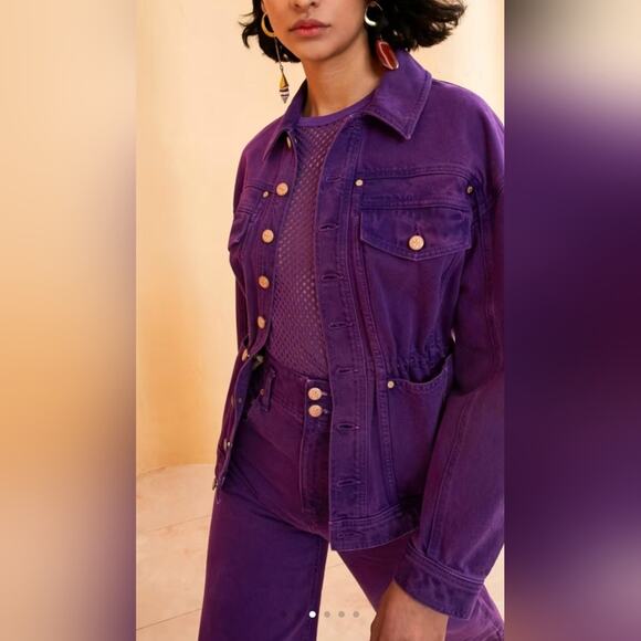 Ulla Johnson Purple Cassis Wash The Odette Jacket Denim Jean Jacket Size Medium - Picture 2 of 12